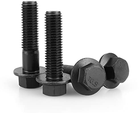 FEEIMOL Sexkantskruvar med fläns, svart, legerat stål, flänsskruvar, helgängade M6 x 25 mm (5 stycken)