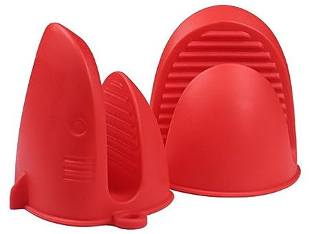 Guanti da forno in silicone, resistenti al calore, antiscivolo, impermeabili, mini guanti da forno perfetti per cucinare, cuocere al forno e barbecue (rosso)