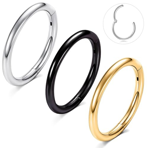 ESHIONER G23 Titanio piercing nariz aro Oro Plata Negro Septum Helix Concha Anillos de Segmento Anillos de Labio Joyería Piercing Tragus 18G Espesor 6MM Nostril Piercing 3 Piezas