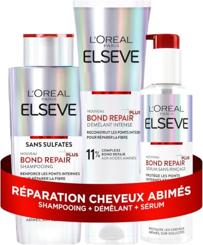 L'Oréal Paris - Routine Capillaire Protectrice - Réparation Profonde - Tous Types de Cheveux Abîmés - Shampooing + Démêlant + Sérum Sans Rinçage - Elseve Pro Bond Repair - 3 Produits