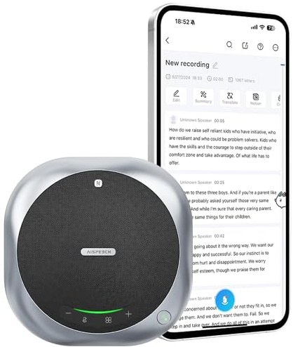 AISPEECH Altavoz Bluetooth M6 para conferencias con transliteración alimentada por IA, 6 micrófonos, Tiempo de Llamada de 25 Horas