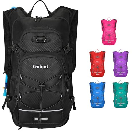 Goloni Hydration Hiking Backpack, 22L, Black, Unisex, Modern, Water Resistant, 6 Pockets, 5.5 x 11 x 18.5, Perfect for Hiking, Running, Sports