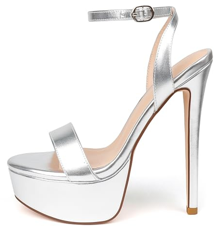 MERUMOTE Women's Platform Heels Sky High Heel Sandals Party Bridal Evening Shoes Silver US7