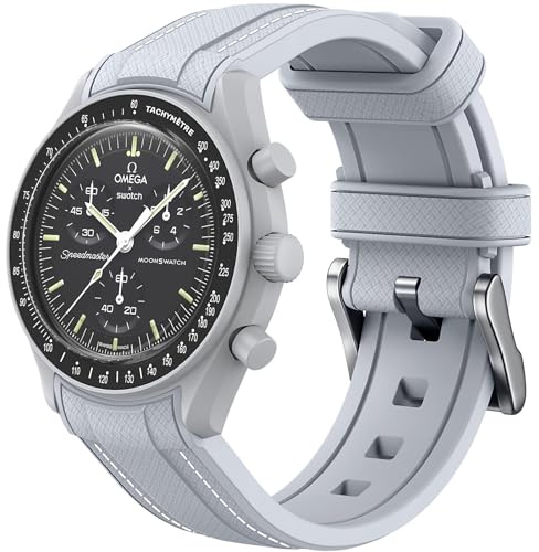 REBANDACE Strap for Omega x Swatch MoonSwatch Watch 20mm,No Gap Soft Silicone Omega X Swatch Moonswatch Speedmaster Replacement Strap,Curved Moonswatch Swatch strap for Men Women (Gray white line)
