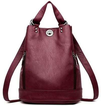 XINYASEE Sac à dos décontracté pour dames, sac à bandoulière simple à la mode, sac en cuir souple de grande capacité pour femmes, sac à seau centenaire (Bourgogne)