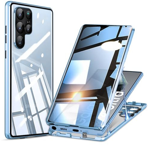 OMGZONE Privacy Case for Samsung Galaxy S25 Ultra,Magnetic Cover Built-in Privacy Tempered Glass and Camera Protector,360 Degree Metal Bumper Case for Samsung S25 Ultra,Blue