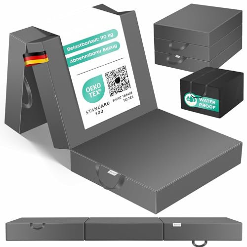 KESSER® Klappmatratze 90 x 200 x 15 cm Gästematratze 3-Fach faltbar zum Sitzhocker Faltmatratze Schaumstoff 25kg/m³ extra dick 15cm atmungsaktiv waschbar Abnehmbarer Bezug inkl. Camping Tragetasche