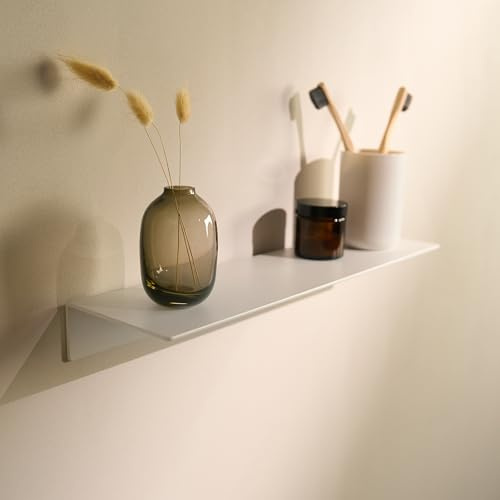 Design Amburgo Mensola Doccia Senza Foratura | Mensola da Muro Autoadesiva per Bagno e Cucina | Mensola Bagno Moderno in Alluminio | 42 cm | Bianco satinato