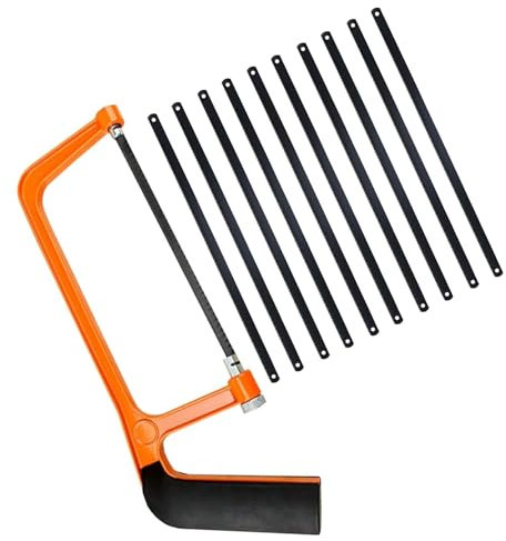 Orange Adjustable Junior Hacksaw with 10 Blades, Mini Hand Saw for Precise Cuts, Heavy Duty Metal Saw for Cutting PVC, Wood, and Shingles, Ideal for DIY Projects, Hacksaw for Metal Cutting