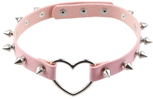 CALFOVERA Nitar och dubbar gotisk choker choker punk rock legering ihålig hjärtform cosplay syntetiskt läder spett halsband smycken kedja fest