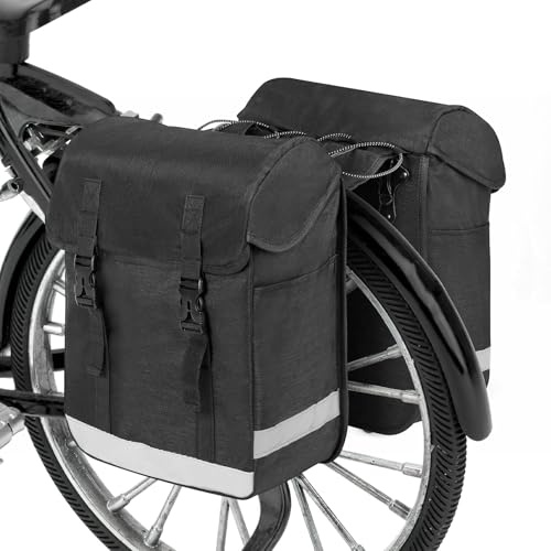Yaskyly Borse 33L Bicicletta Portapacchi Borsa Doppia per Bicicletta Posteriore Doppia Borsa per Portapacchi, Grande Capacità Borsa Bici con Striscia Fluorescente Doppia Borse Posteriore per MTB Ebike