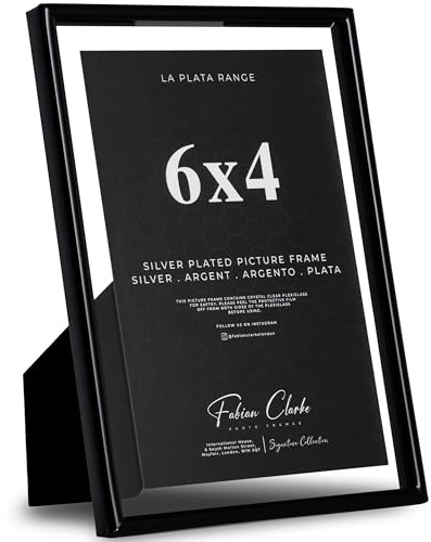 Black Photo Frame Picture Frame Floating Style Plain Metal Gloss Black Finish and Tarnish Protected for Wedding Picture or Family Photos (7x5)