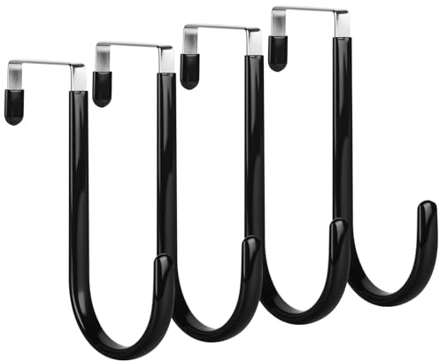 elzle 4 Ganci Sopra da Porta, Appendiabiti da Porta, Senza Montaggio e Foratura, Ganci con Gomma per Evitare Graffi, Gancio Porta per Soggiorno, Bagno, Camera da Letto, Cucina（Nero）