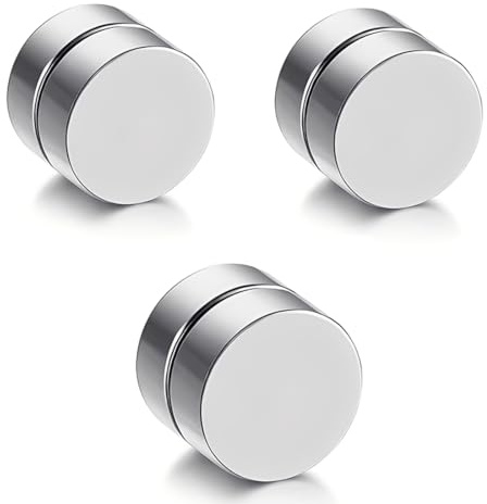 JEYORZY 3 Pares Falsos Pendientes Magnéticos de Acero Inoxidable Imán Hombre Pendientes Clip Hombre Sin Agujero Pendiente CZ Magnet Mujer Aro Pendientes Set para Hombres, Mujeres(Plata）