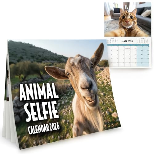 SC Products Animal Selfie Funny Calendar 2026 UK I A4 Animal Selfies 2026 Calendar Funny Gifts for Women and Men I Hilarious Secret Santa Gifts for Women Stocking Fillers