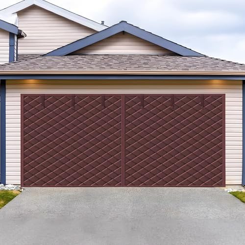 Värmeisolerad Garageportsgardin Med Klart Fönster, Magnetisk Garageportsskärm, Värmeisoleringskit för Vintern, Förtjockad Bomullsdörröverdragsfilt för 1 2 Bilar(Coffee,W270xH290CM)