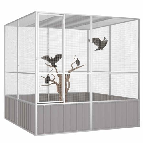 Volière à Oiseaux, Grande Cage à Oiseaux Extérieur pour Perruche Perroquet Gris 213,5x217,5x211,5 cm Acier galvanisé