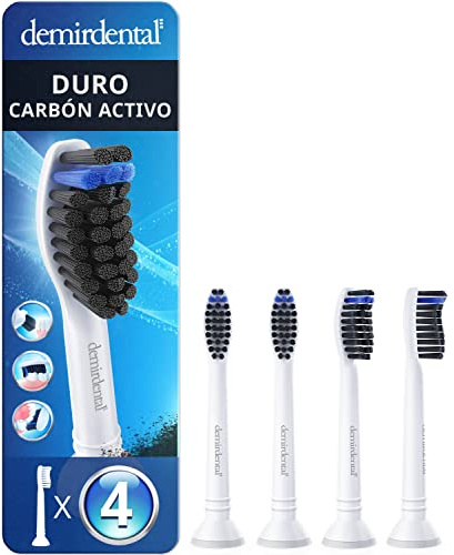 4er demirdental Aktivkohle Aufsätze passend für Philips Sonicare Ersatzbürsten, Harte Bürstenköpfe für extra intensive & natürliche Reinigung, Weiß, entspricht HX9054