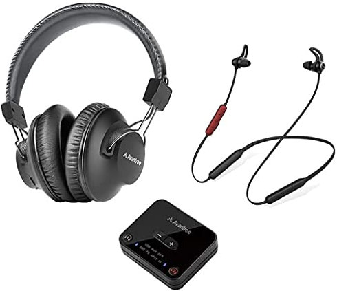 Avantree D4169 Dual Bluetooth 5.0 Kabellose Over & In Ear Kopfhörer Ohrhörer für Fernseher mit Sender, 40 & 20 Stun Funkkopfhörer TV, Personalisierte Lautstärkeregelung, Plug n Play, Keine Verzögerung