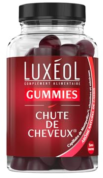 LUXÉOL - Gummies Chute Cheveux - Complément Alimentaire - Aide À Prévenir La Chute - Arômes de cassis - Sans Sucres - Fabriqué En France - Programme 1 Mois - 60 Gummies