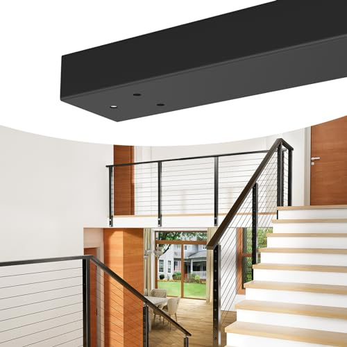 Muzata 6'6 Pre-drilled Stainless Steel Handrail with Extension Connector End Cap for Easy Installation Black Flat Handrail for Cable Railing System, HT14 BP4