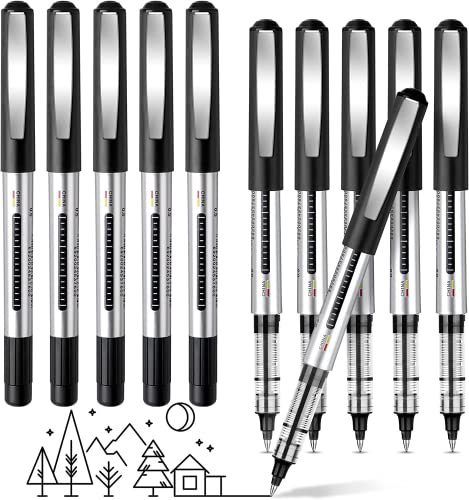 10 Pièces Stylos Gel Roller à Séchage Rapide, 0.5mm Encre Gel, Pour L'École, Le Travail, La Maison et Le Bureau (Noir)
