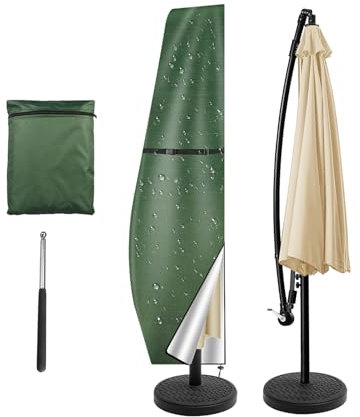 NAKIHOUSE Housse de protection pour parasol - Imperméable - Résistante aux intempéries - Anti-UV et coupe-vent - Pour parasol d'extérieur Cantilever Offset - 250 x 25/57/48 cm - Vert
