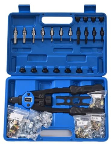 LSLANSOON Rivet Nut Tool Set, 13” Rivnut Tool Kit with 11 Metric and SAE Mandrels, 150Pcs Rivet nut Assortment Kit, and Rugged Carrying Case