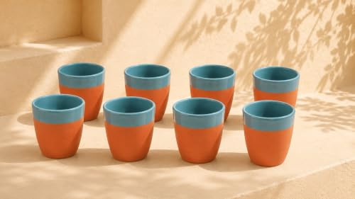 Aspira Home – 8 stycken Medelhavs vinmugg – drickkopp – naturlig lera – glaserad – handgjord (set med 8 st)