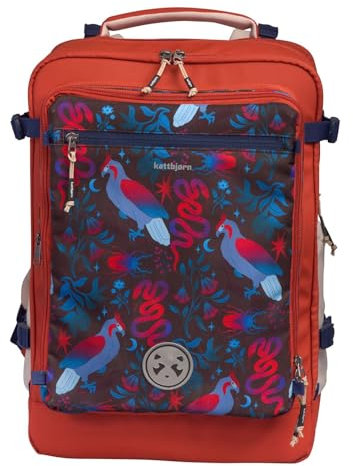 Kattbjoern ergonomischer Schulrucksack Jungen & Mädchen - Schul Rucksack mit Laptopfach - Schultasche mit Becken- und Brustgurt 5. Klasse - Schulrucksack Mädchen & Junge (Mystic Nature - Rot Blau)
