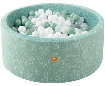 Dodozen Piscina di Palline in Velluto 100x40cm Grande Formato con 200 Palline per Bambini - Area Gioco Morbida, Rivestimento Lavabile - Salvia