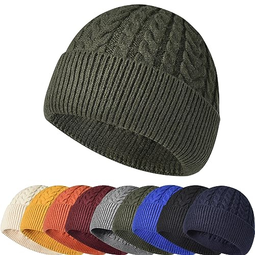 Enwokran Gorro de punto para hombre, unisex, térmico, suave, pescador, arrastrero, gorro de reloj, gorro de cráneo para deportes al aire libre, Ejercito Verde, Talla única