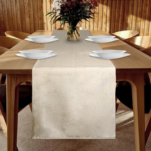 YUNSHANGHE Runner da tavola impermeabile, 40 x 140 cm, beige, effetto lino, lavabile, moderno, antimacchia, perfetto per sala da pranzo, feste, festività, decorazione