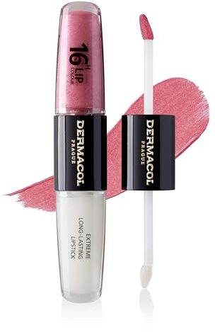 NEW Dermacol - 16-Hour Lip Colour, Highly Pigmented Glossy Lip Stain, Two-Phase Lip Plumper Gloss, Kissproof Lip Makeup Products with Matte and Glitter Finish, n.15