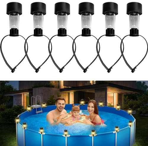 YumSur Luces solares para piscinas enmarcadas sobre el suelo, 6 piezas de accesorios de piscina enmarcados al aire libre, luces nocturnas, valla de jardín, decoración de iluminación al aire libre