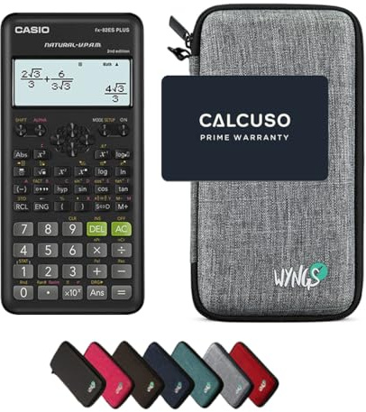 Casio fx-82ES Plus 2nd Edition con Funda Protectora WYNGS Gris Claro - Calculadora Científica - Paquete Básico