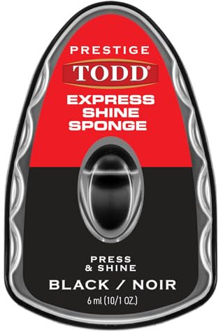 TODD PRESTIGE EXPRESS SHINE SPONGE BLACK | Instant Shine and Protect for Shoes, Boots, Bags | 6ml WAX with Sponge