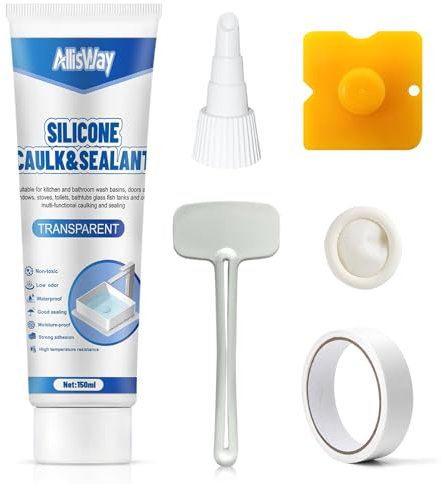 AllisWay Silikon Transparent Sanitär, Silikonkleber Transparent Wasserfest, Silikon Bad, silikonKüche, silikon zum Abdichten, Stark Klebend, Komplettes Werkzeugset (transparent)