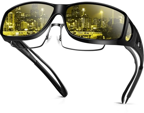 Each Cool Night Driving Glasses Night Vision Glasses Fit Over Glasses Polarized Anti-Glare UV400 for Men Women (Night Vision (Yellow Lens/Glossy Black Frame))