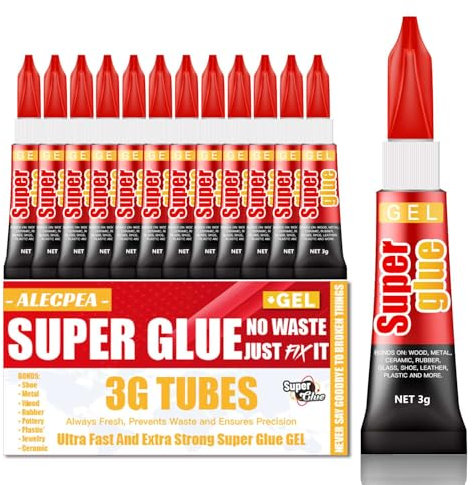 3g (12 Pack), Super Glue Gel, All Purpose, Fast Setting, No Run Formula with Anti Clog Cap, Ideal for Metal, Ceramics, Leather & More