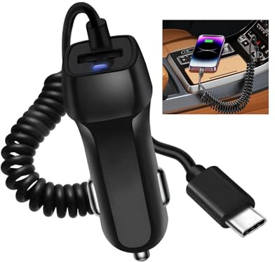 Allume Cigare Rapide USB C per Samsung Galaxy S24 S23 S22, 15W Chargeur Voiture per Huawei Mate 70 60 Xiaomi Redmi Note 13 12 11 Pro, 2 Porta Charger Telephone Voiture avec 1M Câble Ressort