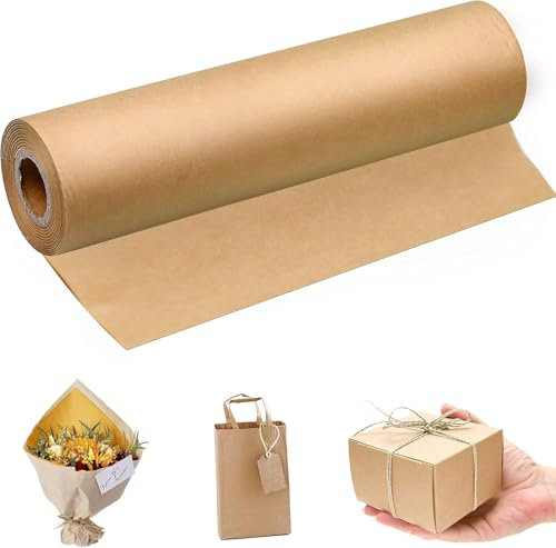 30cmX30M Braun Kraftpapier Packpapier Rolle Natürliches Recyclingpapier Kraftpapierrolle Ideal für Kunsthandwerk, Kunst, Geschenkverpackung Verpackung Post Versand Packgut Paket