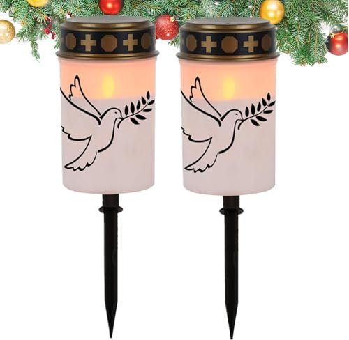 Luces de cementerio para tumba, juego de 2 lámparas de vela ritual, luz de estaca impermeable para jardín, cementerio, tumba, , patio, hogar, decoración de fiesta