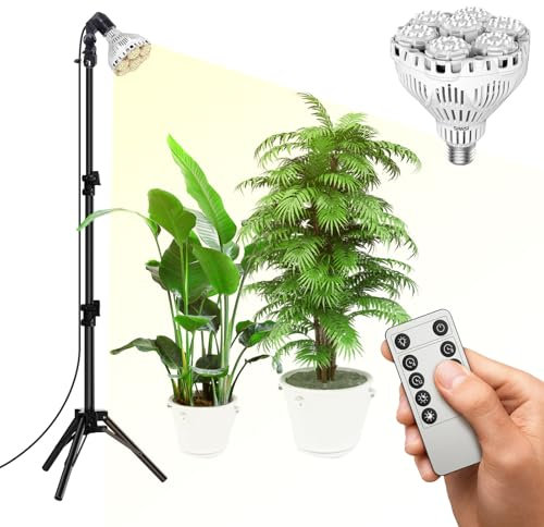 SANSI Lampe LED 40 W à intensité variable pour plantes d'intérieur avec support, spectre complet 4 000 K, culot E27, minuterie 4/8/12 heures, 4 niveaux de luminosité, hauteur réglable de 40 à 110 cm