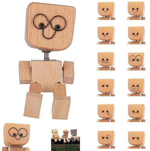 Schüttelmann - Statuetta di legno oscillante divertente per auto, fatto a mano, con 12 espressioni magnetiche per il viso, decorazione per la casa e l'auto