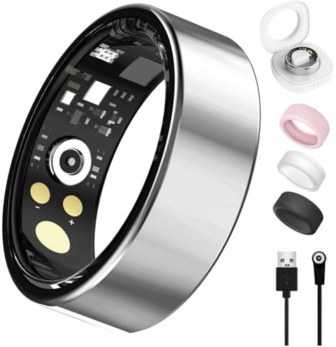 Smart Ring for Women Men, Health Tracker with Heart Rate, Blood Oxygen, Blood Pressure, Sleep Monitor, Step Counting, IP68 Waterproof Fitness Ring, No App Fees for iPhone & Android (Silver, 9#)