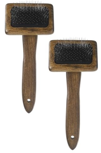 sourcing map 2 Pcs Wool Carder, Hand Carding Brush 2 Small Wooden Pet Grooming Tool for Needle Felting Pet Grooming Weaving Craft Supplies, Black, Brown