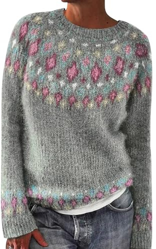 Generisch Jersey para mujer con motivos navideños de invierno, cárdigans para mujer, cuello redondo, camiseta de manga larga, suéter de invierno moderno, suéter de lana con bloqueo de color, cómodo