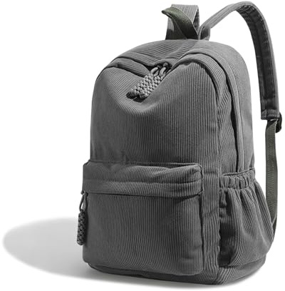 Boziee Unisex Cord Rucksack Daypacks Schulrucksack Damen Rucksäcke Cityrucksack für Schule, Reisen, Arbeit. (Grau)