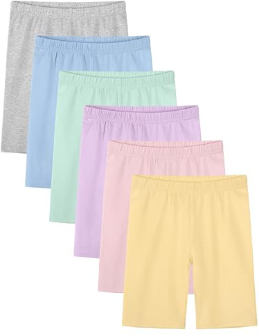 YERIOK 6 Pack Girls Bike Shorts Cotton Biker Shorts Cartwheel Clothes for Kids Under Dress Dance Multi-Color Set C 5-6Y